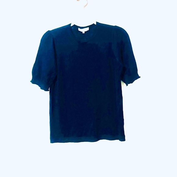 Lela Rose Sweaters - Pearl By Lela Rose Merino Wool Navy Blue Sweater Top Short Sleeve Puff Sleeve M